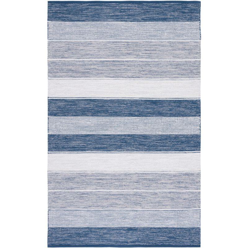 Modern Boho Grey and Blue Striped Kilim Wool-Cotton Rug 6'x9'