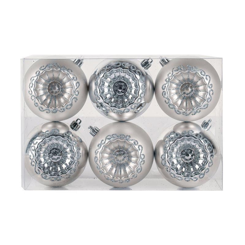 Silver Shatterproof Plastic Christmas Ornaments Set of 6