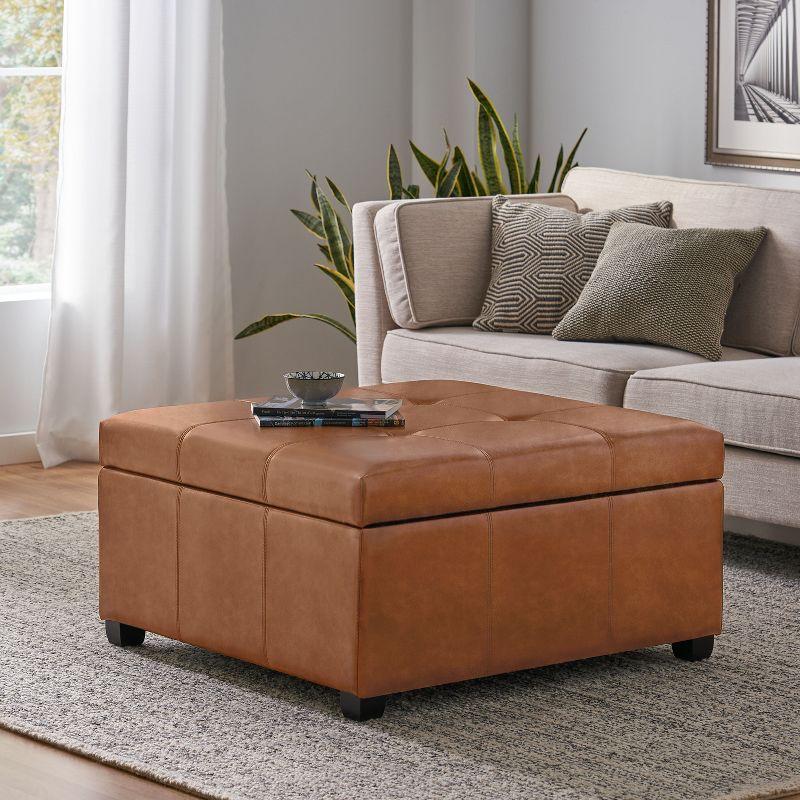 GDFStudio Carlsbad Contemporary Upholstered Tufted Storage Ottoman, Tan/PU
