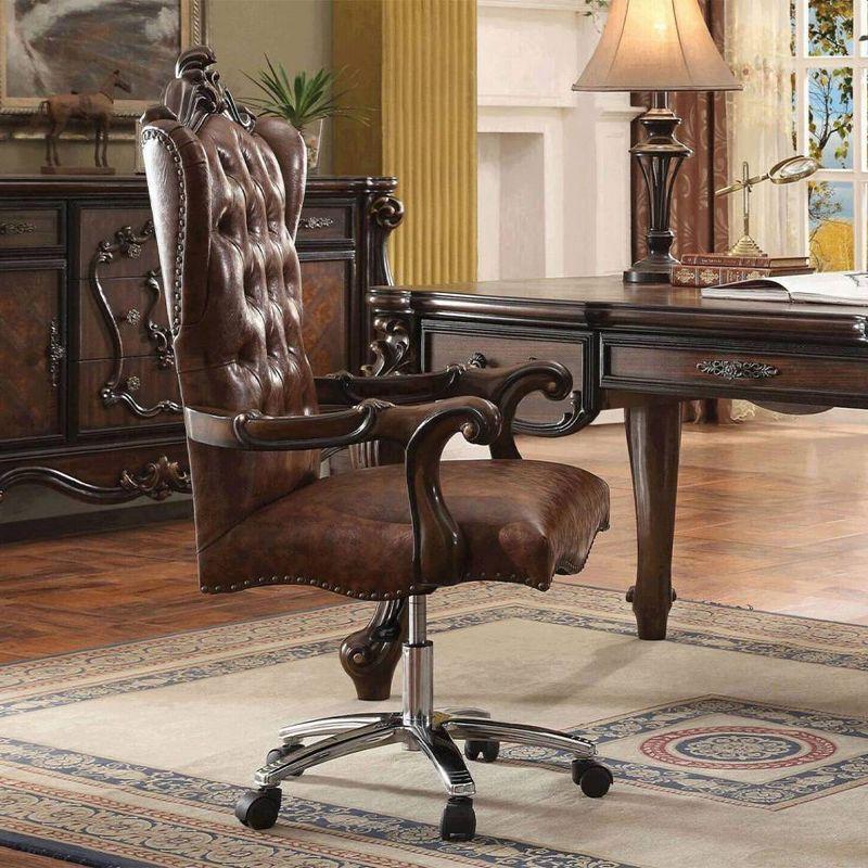 27" Versailles Active Sitting Chair Two Tone Light Brown PU and Cherry Oak - Acme Furniture: Faux Leather, Metal Frame, No Tools Assembly