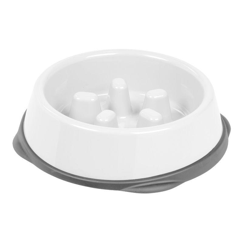 White and Gray Slow Feeder Pet Bowl with Non-Slip Base