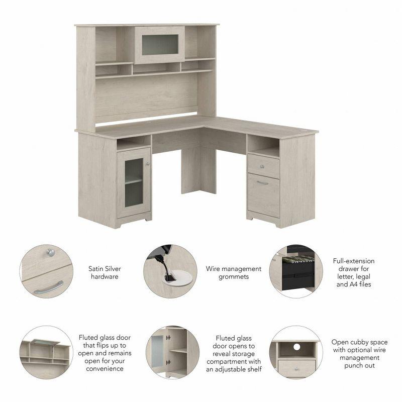 Cabot 60W L Shaped Computer Desk with Hutch Linen White Oak - Bush Furniture: Executive Workspace, File Storage