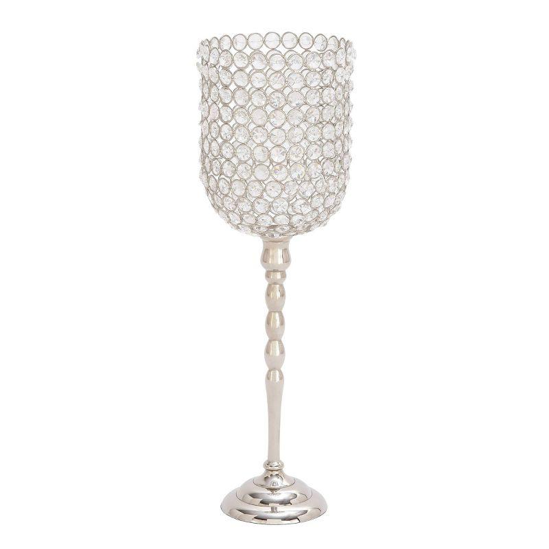 Silver Crystal Hurricane Candle Holder with Aluminum Base, 19"