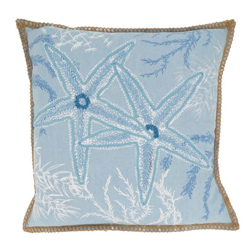 Blue Cotton Starfish Coastal Throw Pillow Cover 20"x20"