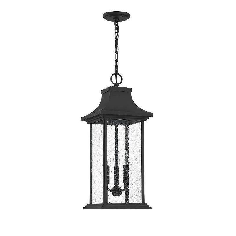 Hancock Matte Black 3-Light Outdoor Pendant with Seeded Glass