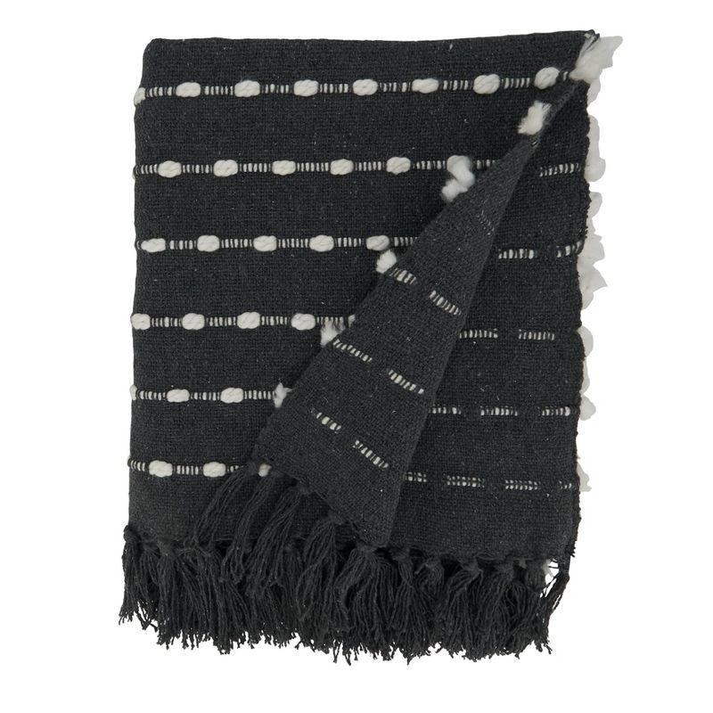 50"x60" Dual-Tone Striped Throw Blanket Black - Saro Lifestyle: Modern Lightweight Cotton & Acrylic, Machine Washable