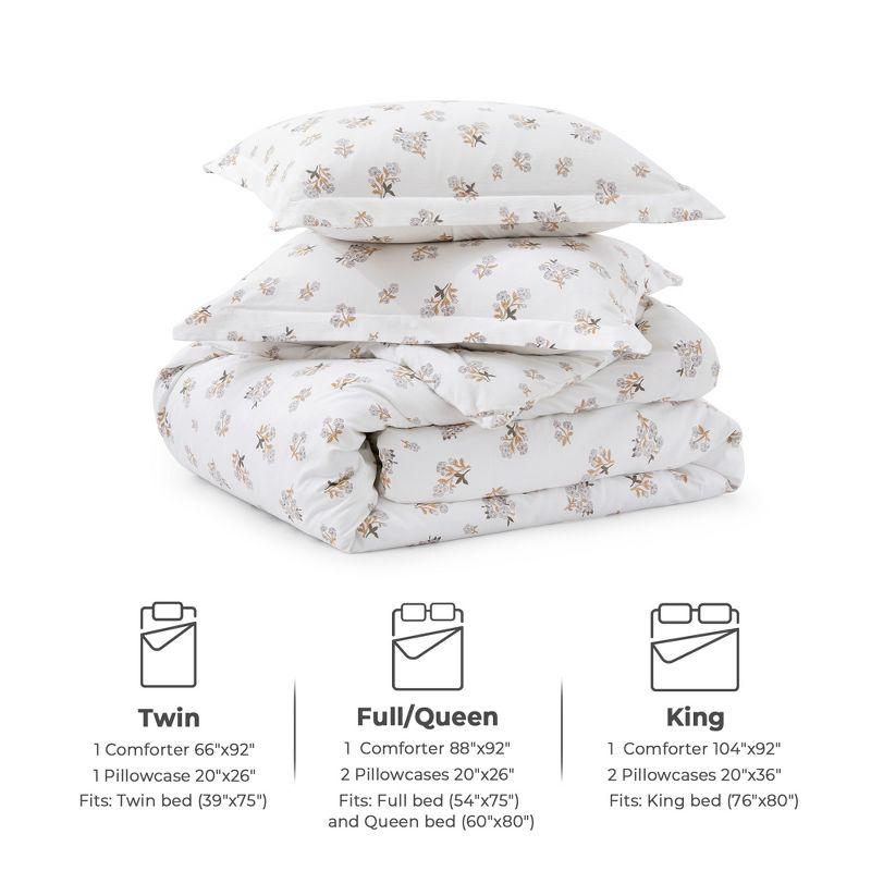 Peace Nest Floral Printed Comforter Set with Pillowcases, Bedding Set for All Season, White, King