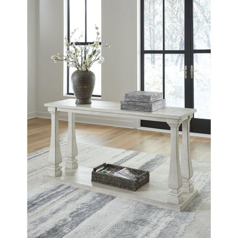 White Rectangular Traditional Wood Sofa Table with Storage