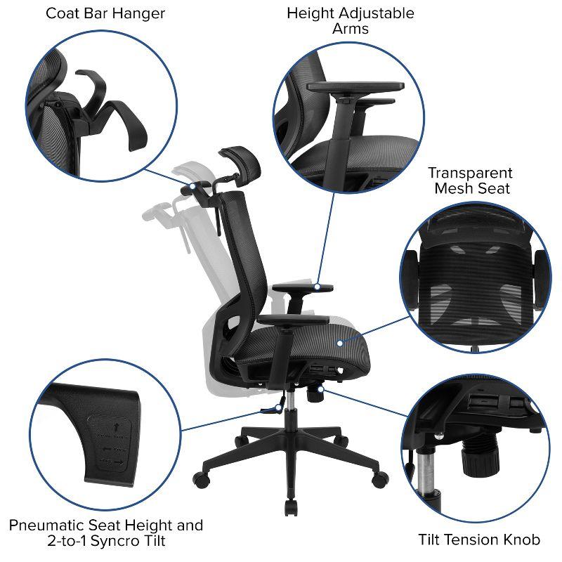 Flash Furniture Ergonomic Mesh Office Chair with Synchro-Tilt, Pivot Adjustable Headrest, Lumbar Support, Coat Hanger and Adjustable Arms