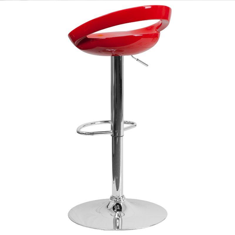 Flash Furniture Contemporary Red Plastic Adjustable Height Barstool with Rounded Cutout Back and Chrome Base