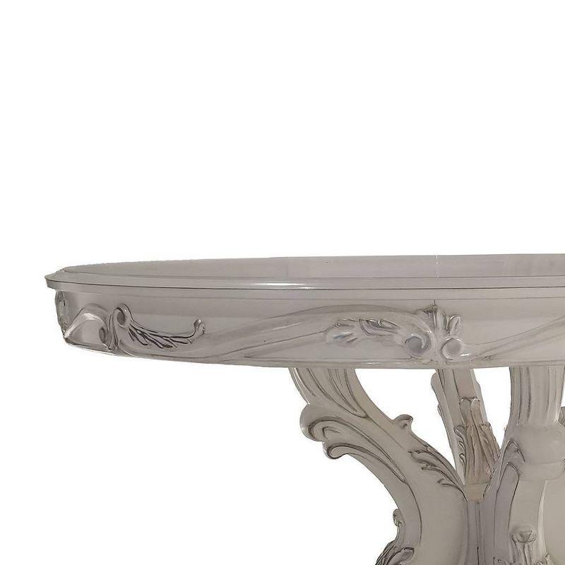 Bone White Round Wood and Glass Dining Table with Pedestal Base