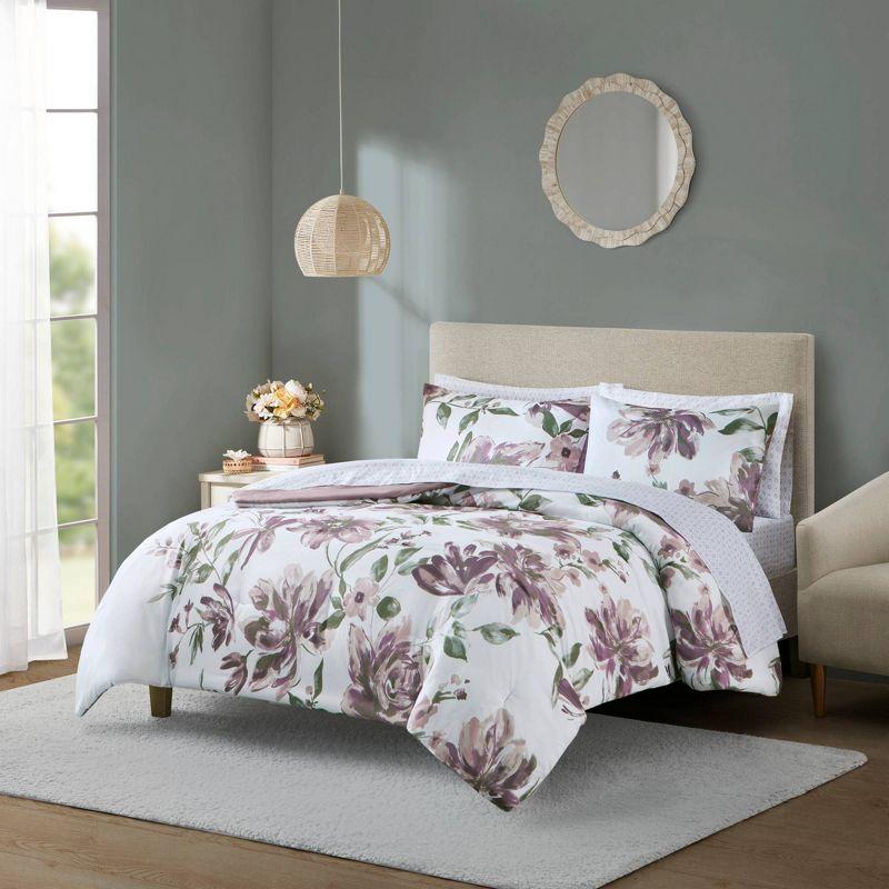 Queen Gray Floral Microfiber Bed in a Bag Set