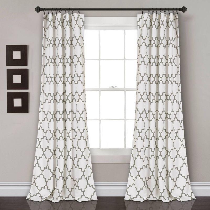 Gray Geometric Trellis Blackout Polyester Curtain Pair