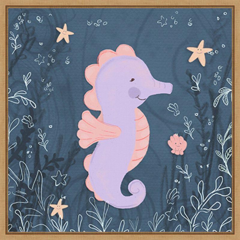 Amanti Art Seahorse and Turtle Blue I by Hartworks Framed Canvas Wall Art Print