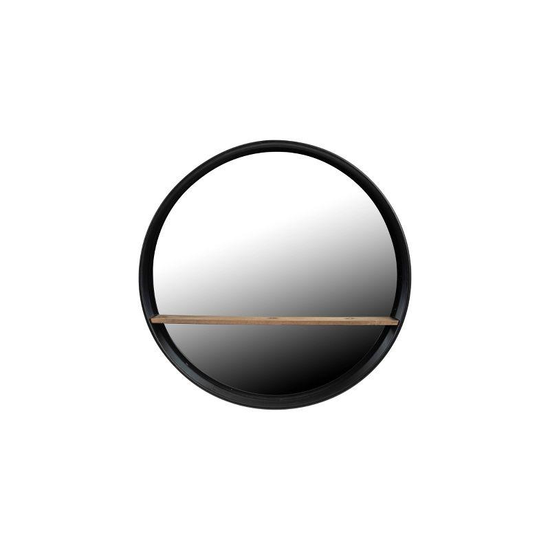 24" Metal/Wood Wall Mirror with Shelf Black - 3R Studios: No Assembly, Modern Decor