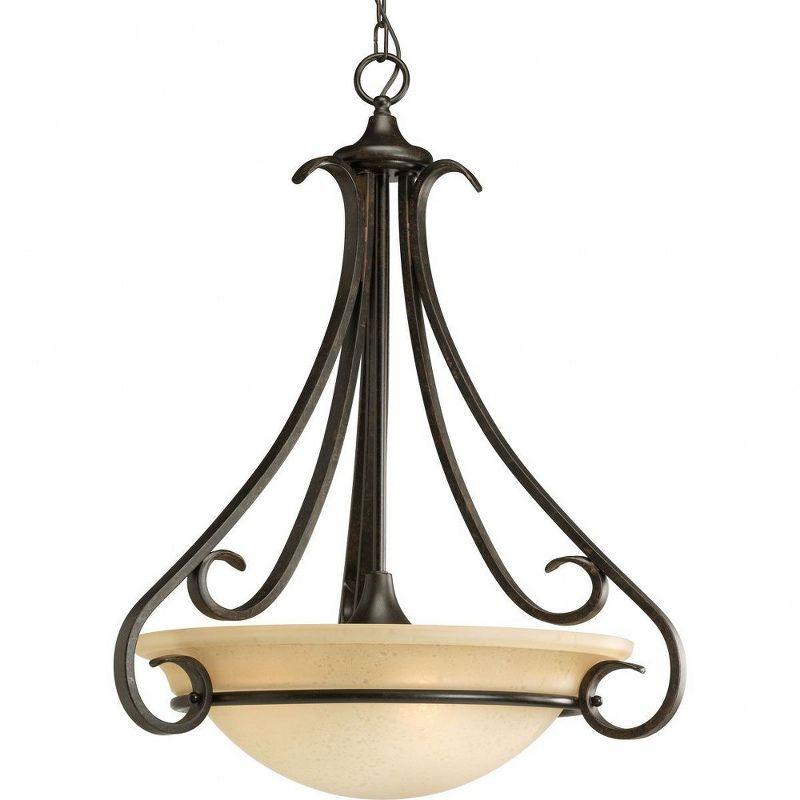 Torino 27" Forged Bronze Pendant Light with Ambered Glass