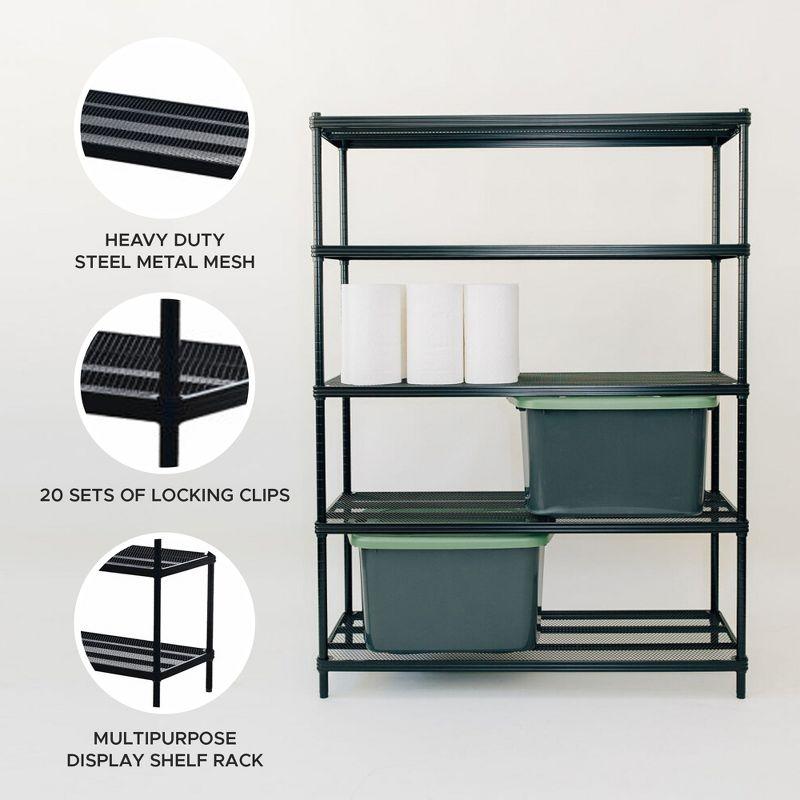 Sleek Black MeshWorks Heavy-Duty 5-Tier Metal Shelving Unit