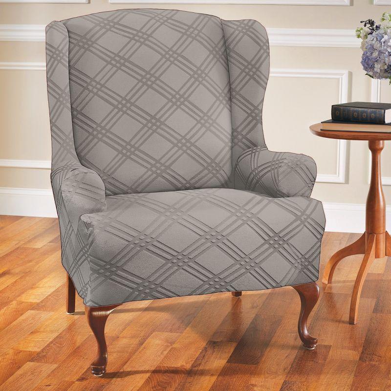 Collections Etc Double Diamond Stretch Furniture Cover Wing Chair Gray