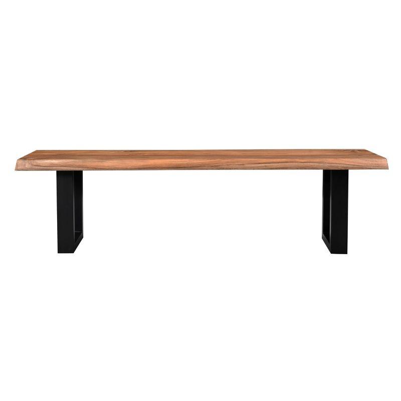 Brownstone Nut Brown Sheesham Wood Dining Bench with Black Metal Legs