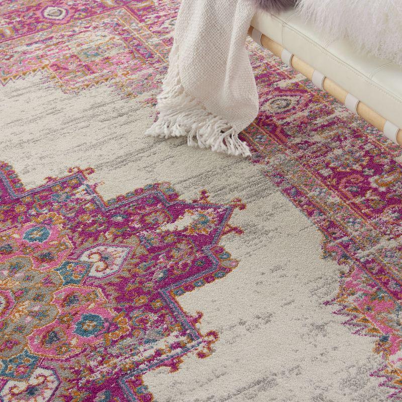 Nourison Passion Medallion Bohemian Indoor Rug Ivory/Fuchsia 9' x 12'