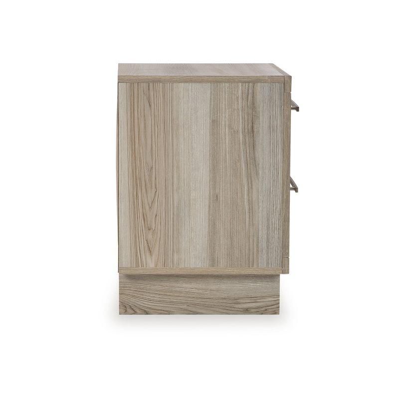 Signature Design by Ashley Hasbrick Casual 2 Drawer Nightstand with USB & Qi Wireless Charging Options, Tan Wood Finish