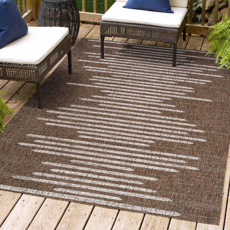 8'x10' Zolak Berber Stripe Geometric Indoor/Outdoor Area Rug, Brown/Beige - JONATHAN Y