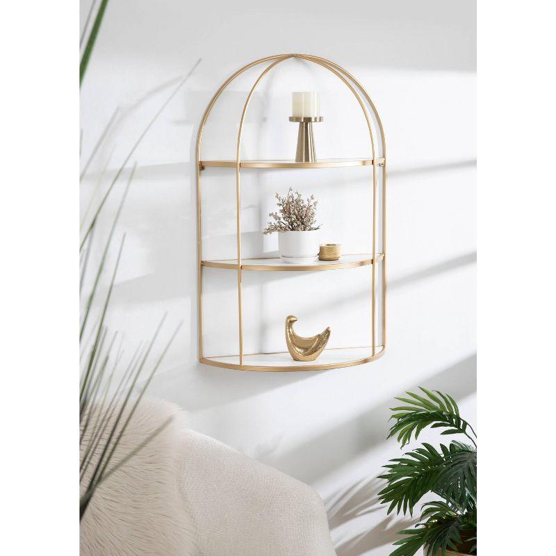 21" x 32" Freade Tiered Decorative Wall Shelf White/Gold - Kate & Laurel All Things Decor: Modern Metal Floating Shelf with Open Storage