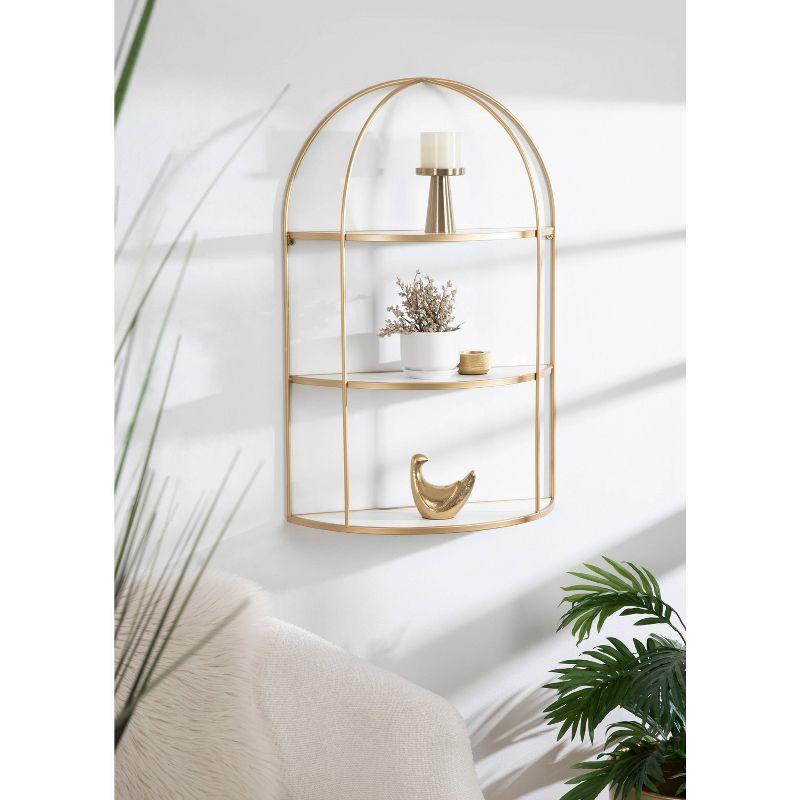 White and Gold Tiered Wall Shelf with Arched Metal Frame