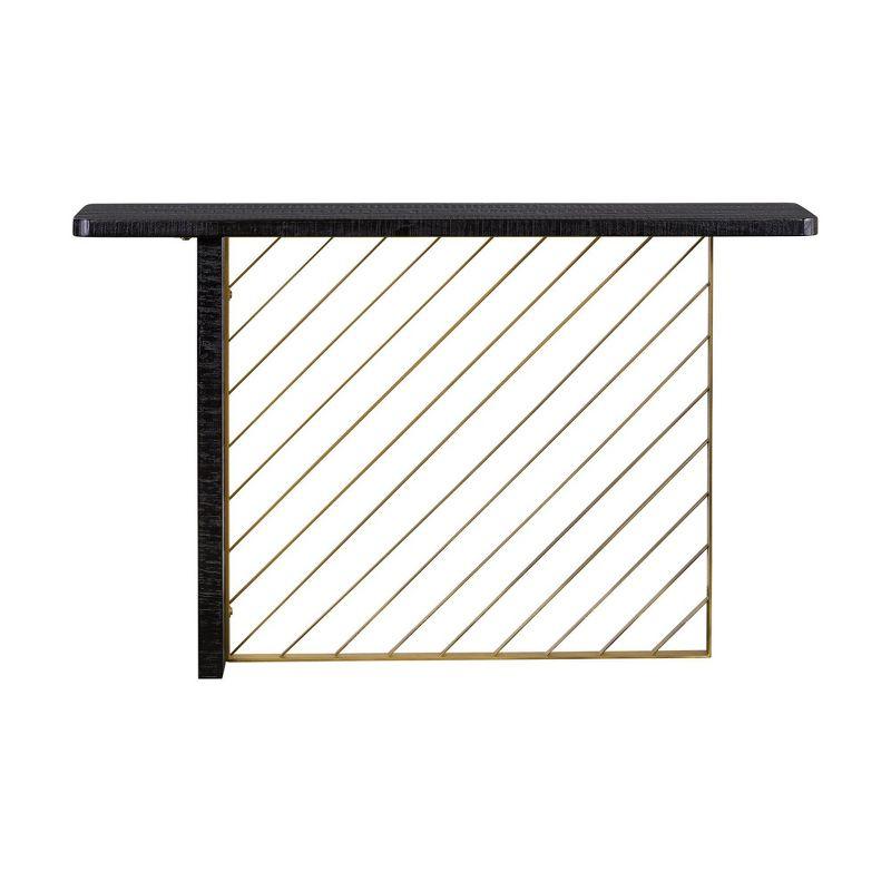 Monaco Console Table Black Wood/Antiqued Brass - Armen Living: T-Shape Base, Acacia, Entryway Skinny Table