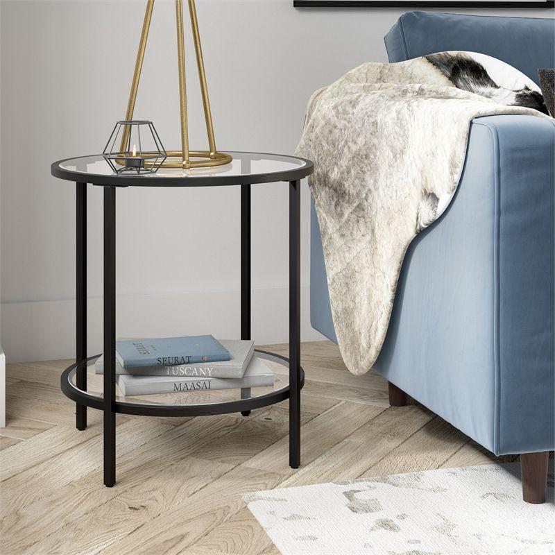 Black Bronze Round Side Table with Glass Shelf - Henn&Hart