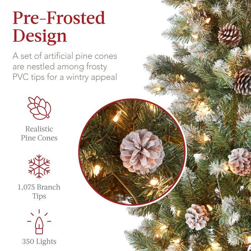 Best Choice Products Pre-Lit Partially Flocked Pencil Christmas Tree w/ Pine Cones, Foldable Stand