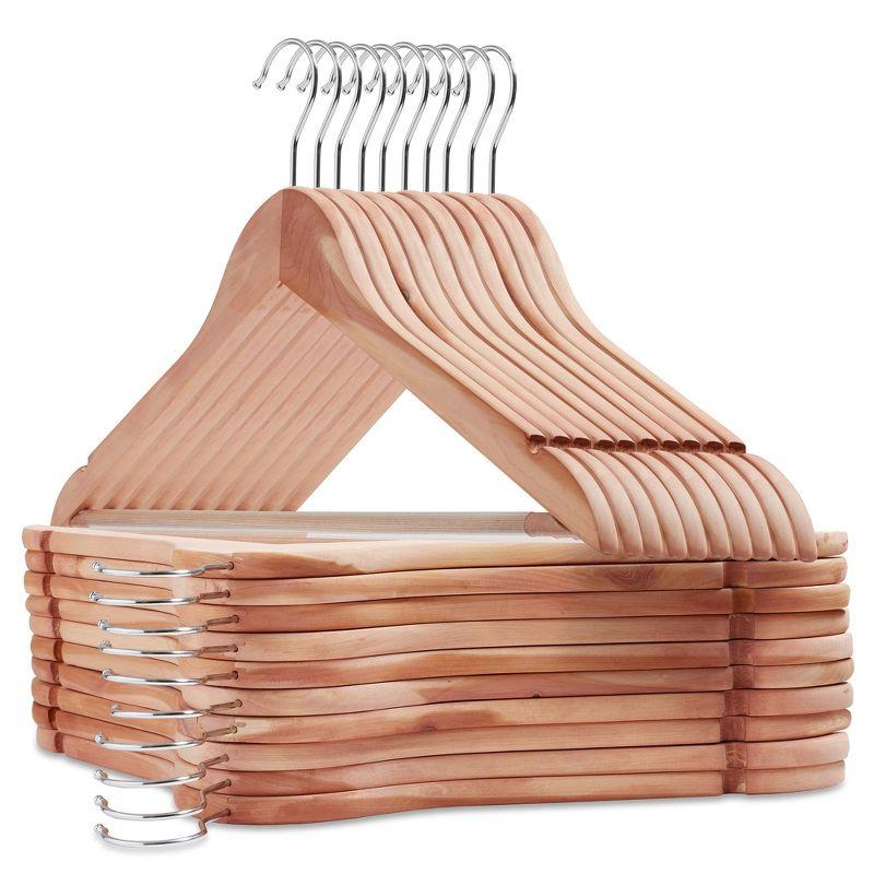 Casafield Red Cedar Wooden Suit Hangers with Non-Slip Bar and Swivel Hook