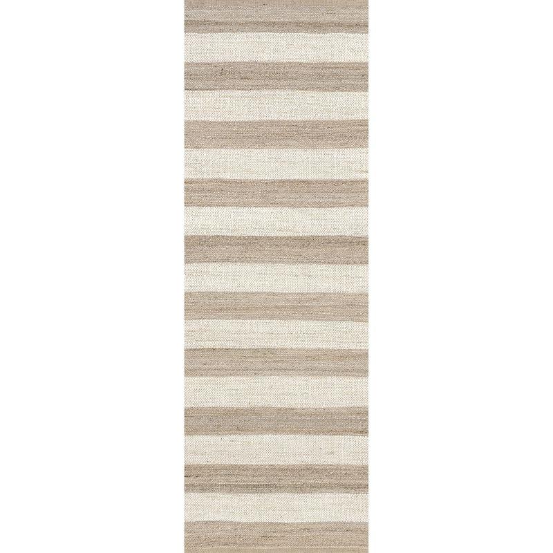 Handwoven Off-White and Stripe Jute Runner Rug, 2'6" x 6'