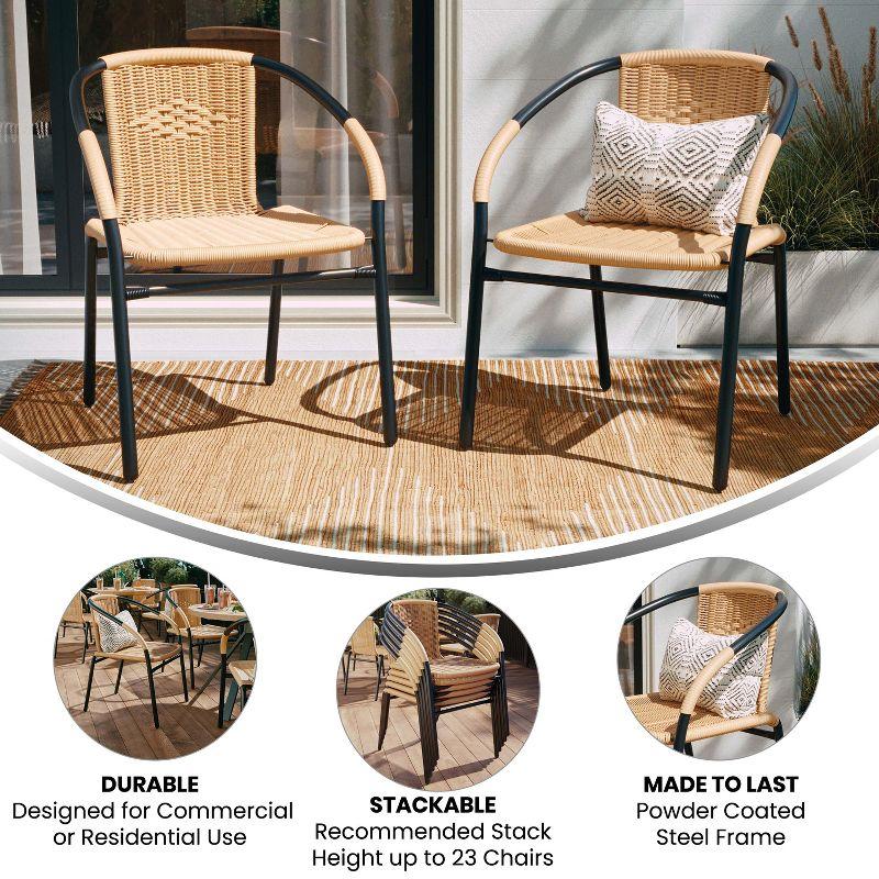 Flash Furniture Lila 2 Pack Beige Rattan Indoor-Outdoor Restaurant Stack Chair