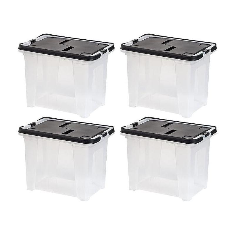 IRIS USA File Box File Organizer Plastic File Box w/ Winglid for Letter/Legal File, Clear 18 Qt. 4Pack