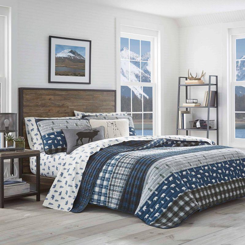 Eddie Bauer Blue Creek Plaid Cotton Reversible Quilt Set