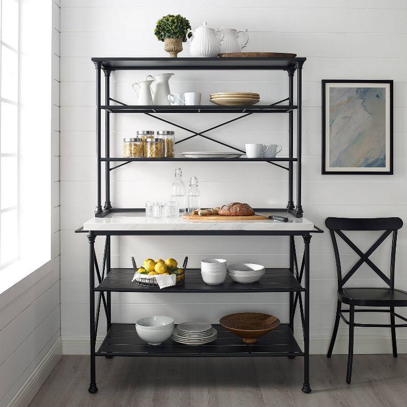 Madeleine Kitchen Island and Hutch Matte Black - Crosley: Veneer Surface, Metal Frame, 6 Open Shelves