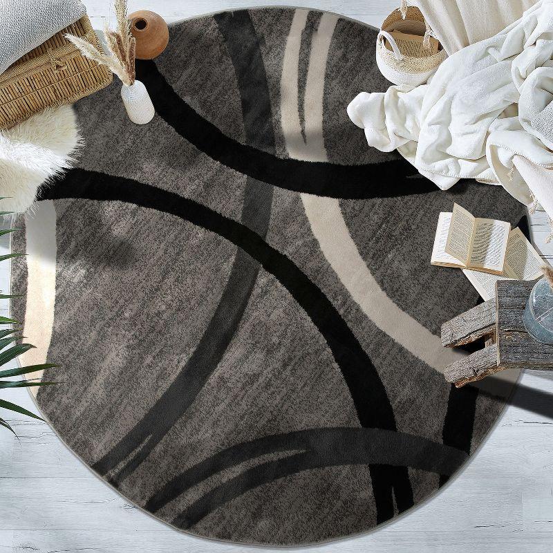 World Rug Gallery Contemporary Abstract Circles Design Area Rug - GRAY 8' Round