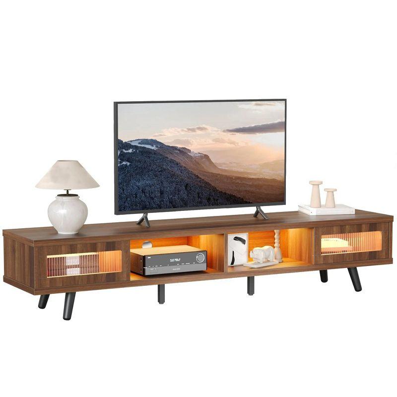 Bestier 70 inch LED Modern Low Profile TV Consoles with storage for living room Ancona Walnut