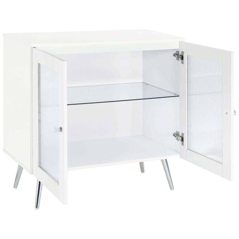 White High Gloss 2-Tier Accent Cabinet with Glass Shelf