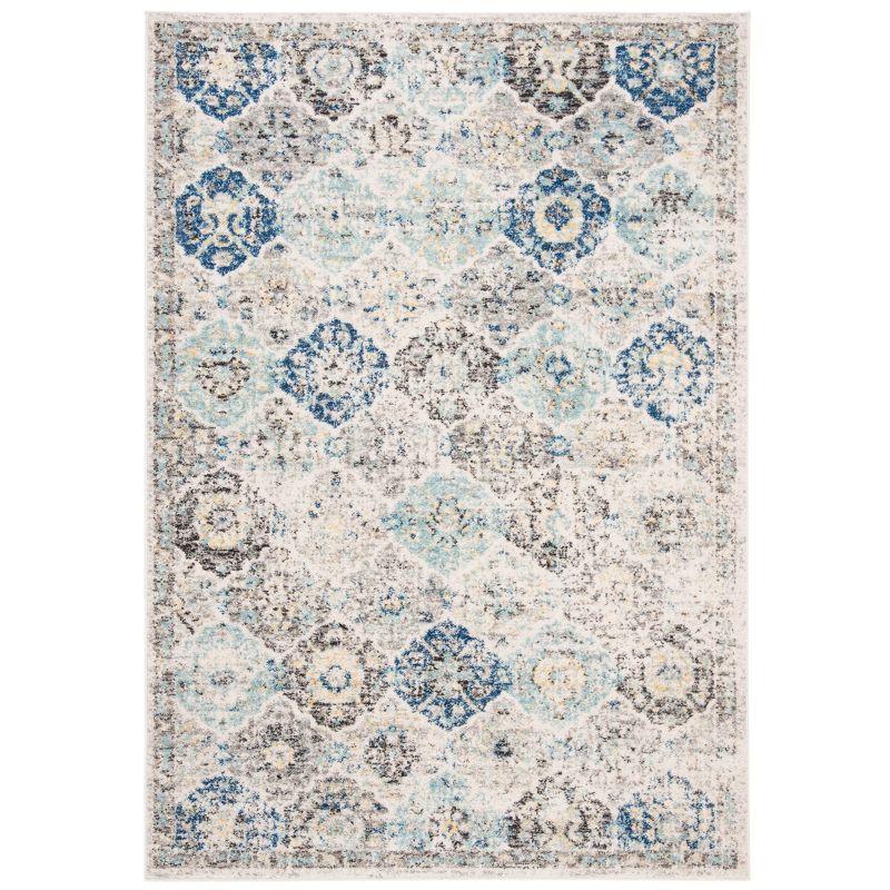 Ivory and Aqua Rectangular 4' x 6' Synthetic Area Rug