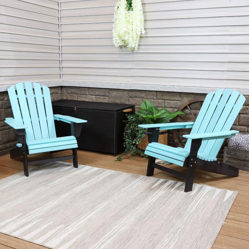 Turquoise and Black HDPE Outdoor Adirondack Chair with Cup Holder