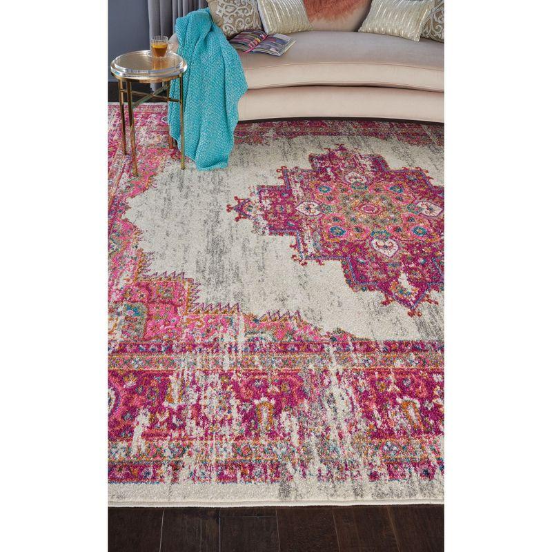 Nourison Passion Medallion Bohemian Indoor Rug Ivory/Fuchsia 9' x 12'