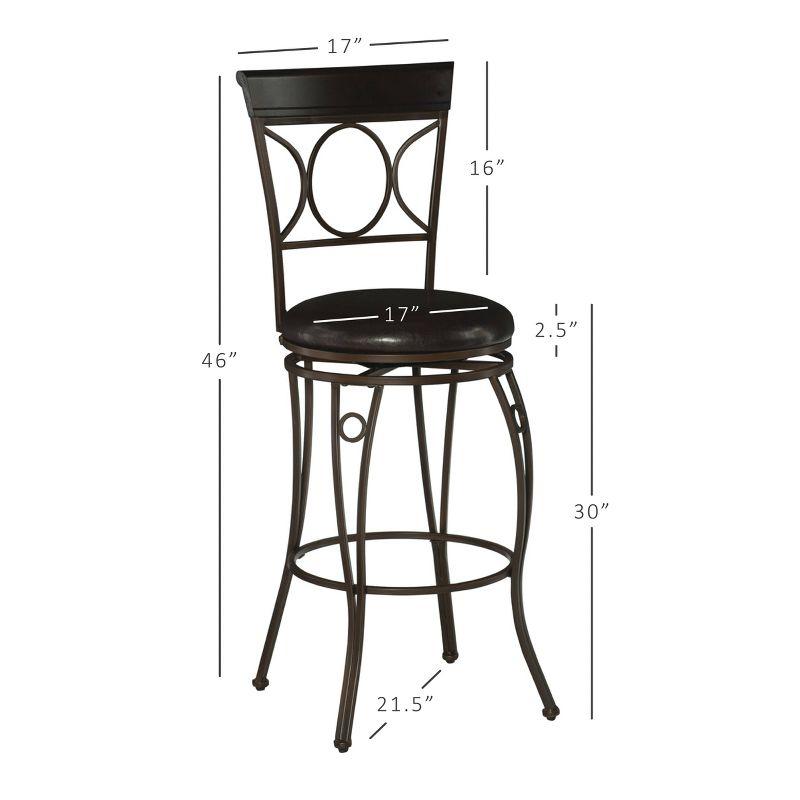 29.9" Circles Back Upholstery Swivel Seat Barstool Metal/Brown - Linon: Faux Leather, Foam Cushion, Fixed Height