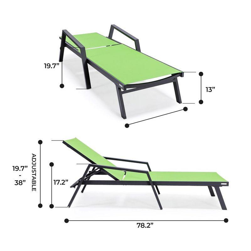 Green Aluminum Patio Chaise Lounge Chair with Armrests