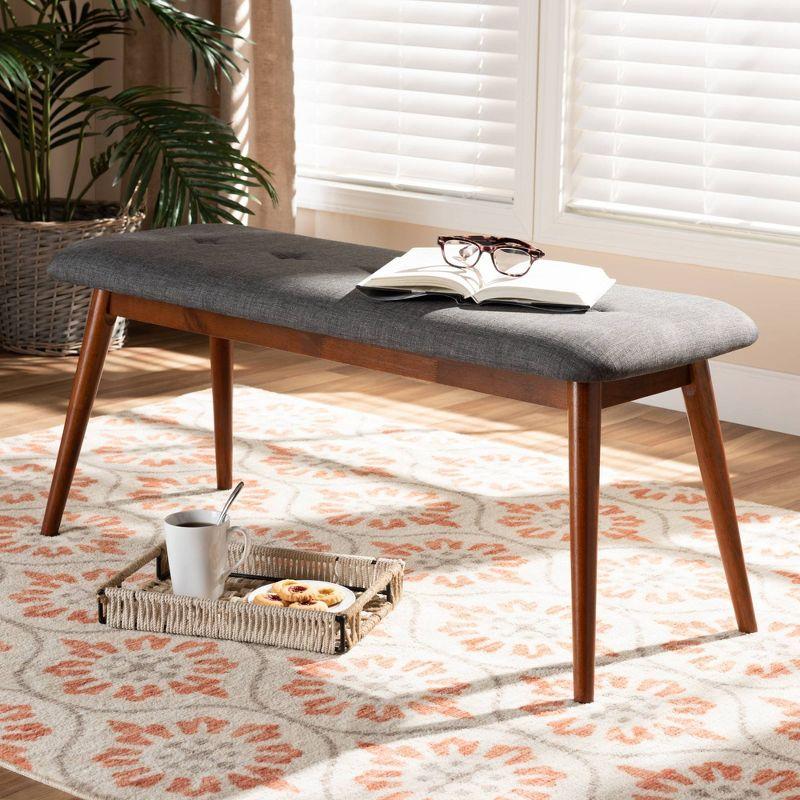 Flora Bench Gray - Baxton Studio: Upholstered Rectangle Ottoman, Rubberwood Frame, Seats 2