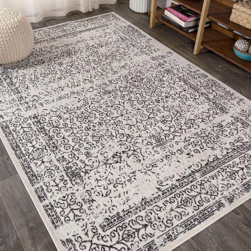 Inigo Black and White Cottage Medallion Area Rug - JONATHAN Y