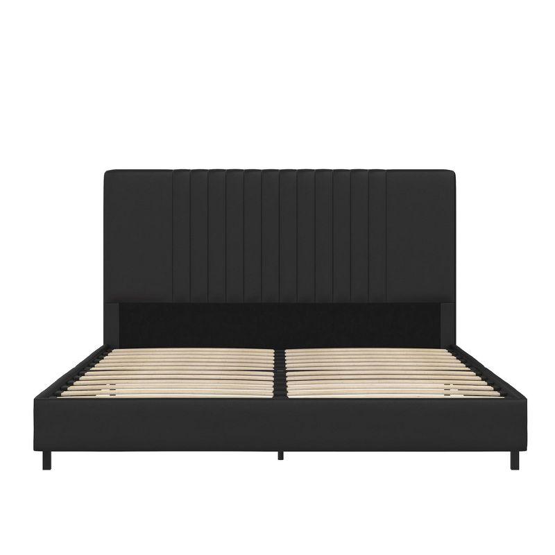 RealRooms Rio Faux Leather Upholstered Platform Bed with Tufted Headboard, Queen, Black