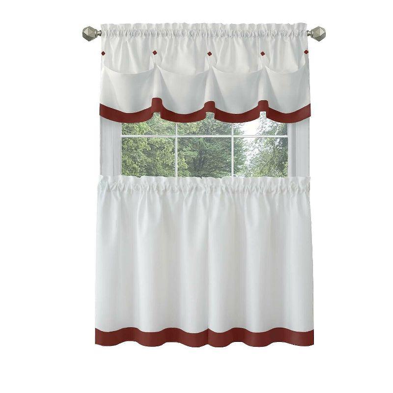 Farmhouse Red and White Polyester Kitchen Curtain Set