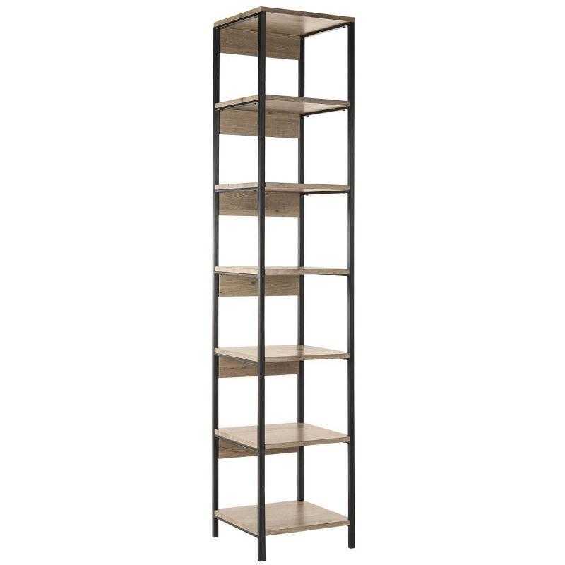 Transitional Oak & Black Iron 7-Tier Etagere - 79"